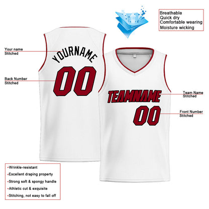 Benutzerdefinierte Authentisch  Basketball Trikot Weiß-Rot-Schwarz