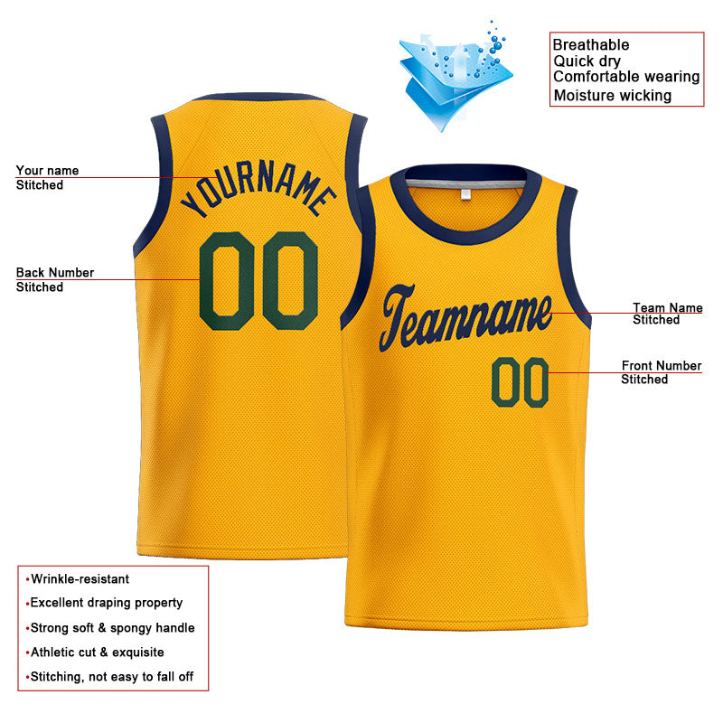 Benutzerdefinierte Authentisch  Basketball Trikot Gelb-Marine-Grün