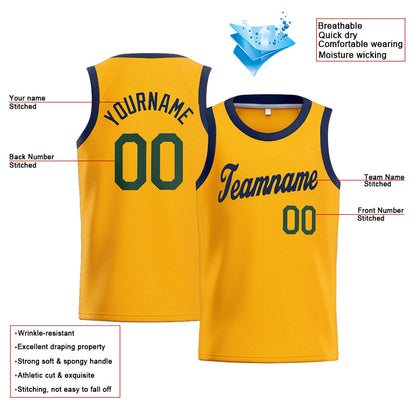 Benutzerdefinierte Authentisch  Basketball Trikot Gelb-Marine-Grün