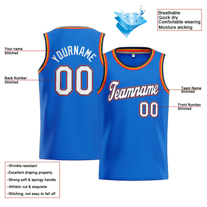 Benutzerdefinierte Authentisch  Basketball Trikot Blau-Weiß-Marine-Orange