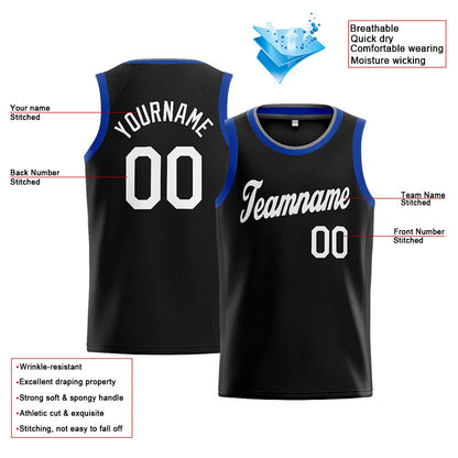 Benutzerdefinierte Authentisch  Basketball Trikot Schwarz- Weiß- Königlich- Grau