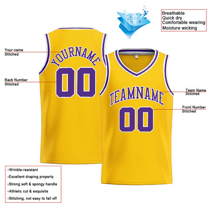 Benutzerdefinierte Authentisch  Basketball Trikot Gelb-Lila-Weiß