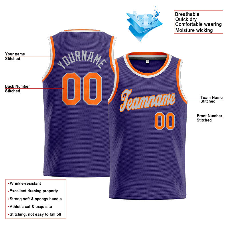 Benutzerdefinierte Authentisch  Basketball Trikot Lila-Orange-Weiß