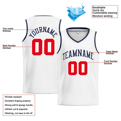 Benutzerdefinierte Authentisch  Basketball Trikot Weiß-Marine-Rot