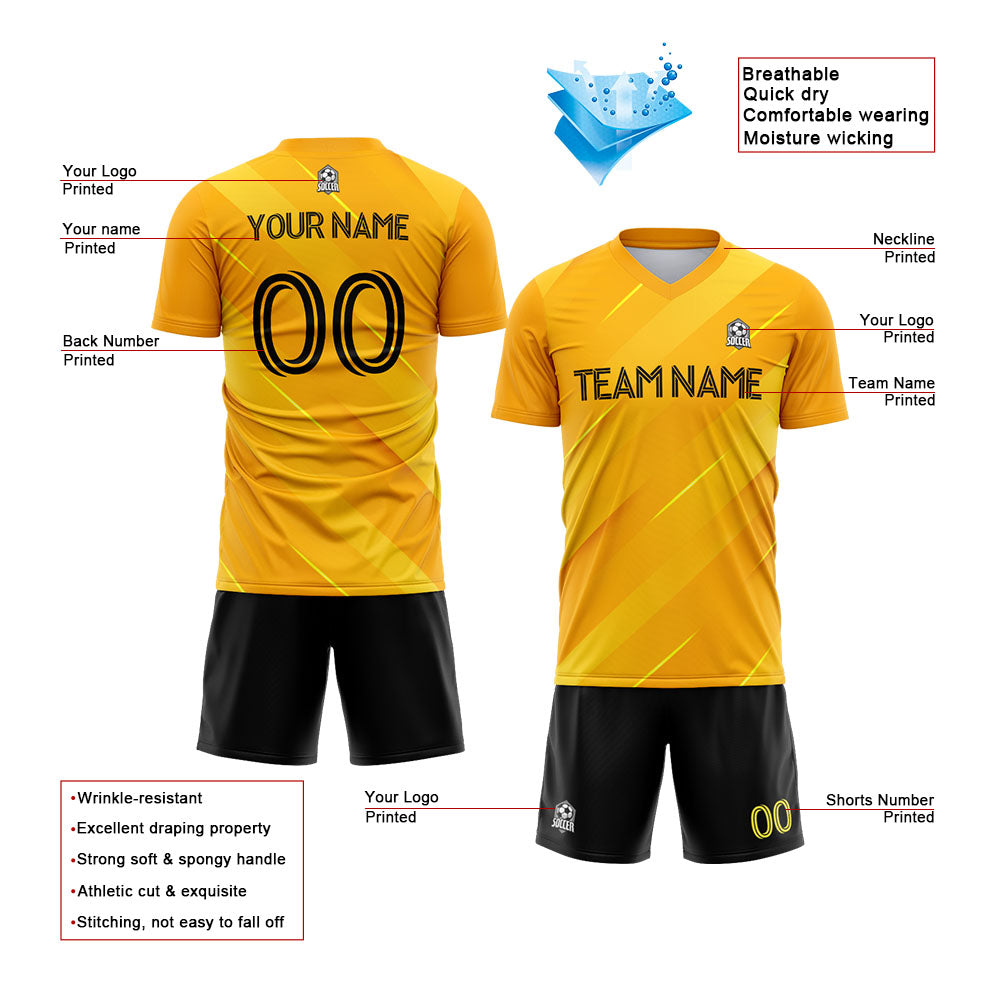 Benutzerdefinierte Fußballuniform Jersey Kinder Erwachsene Personalisiertes Set Jersey Shirt Gelb