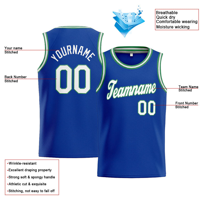 Benutzerdefinierte Authentisch  Basketball Trikot königlich -Weiß-Blaugrün