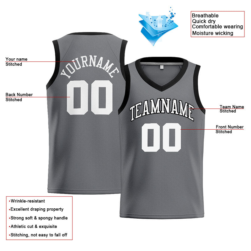 Benutzerdefinierte Authentisch  Basketball Trikot Grau-Schwarz-Weiß