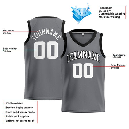 Benutzerdefinierte Authentisch  Basketball Trikot Grau-Schwarz-Weiß