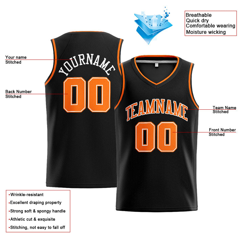 Benutzerdefinierte Authentisch  Basketball Trikot Schwarz-Orange-Weiß
