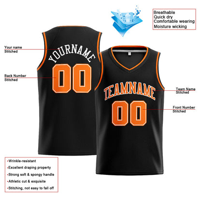 Benutzerdefinierte Authentisch  Basketball Trikot Schwarz-Orange-Weiß