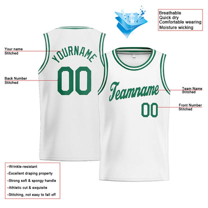 Benutzerdefinierte Authentisch  Basketball Trikot Weiß-Kelly Grün