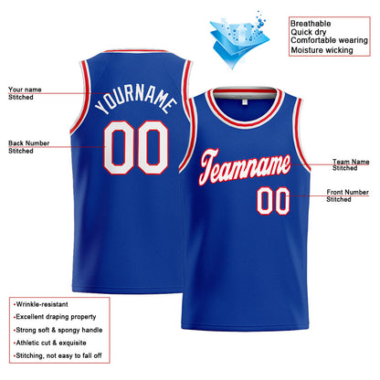 Benutzerdefinierte Authentisch  Basketball Trikot Königlich- Weiß- Rot