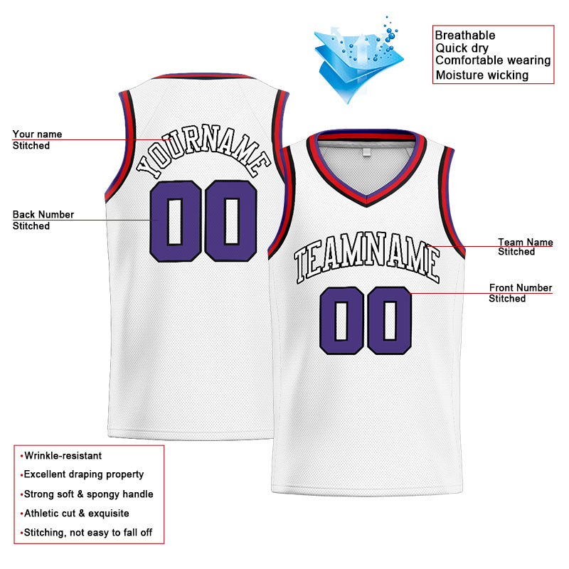 Benutzerdefinierte Authentisch  Basketball Trikot Weiß-Lila-Schwarz-Rot