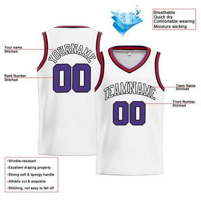 Benutzerdefinierte Authentisch  Basketball Trikot Weiß-Lila-Schwarz-Rot