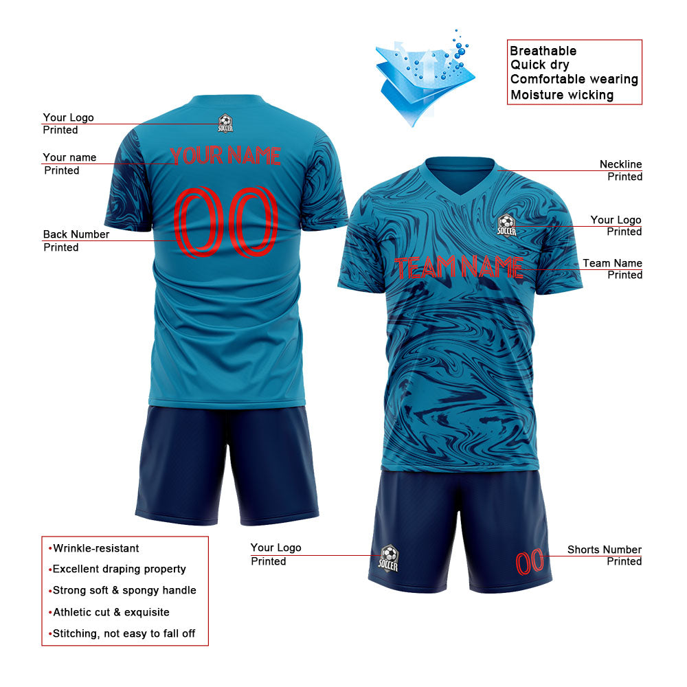 Benutzerdefinierte Fußballuniform Jersey Kinder Erwachsene Personalisiertes Set Jersey Shirt Blau