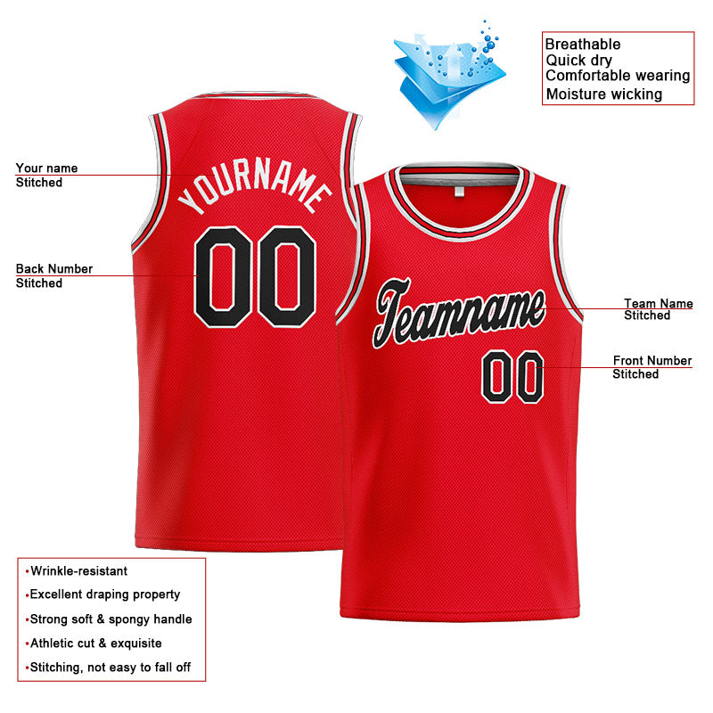 Benutzerdefinierte Authentisch  Basketball Trikot Rot-Schwarz-Weiß