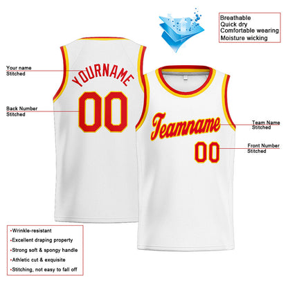 Benutzerdefinierte Authentisch  Basketball Trikot Weiß-Rot-Gelb