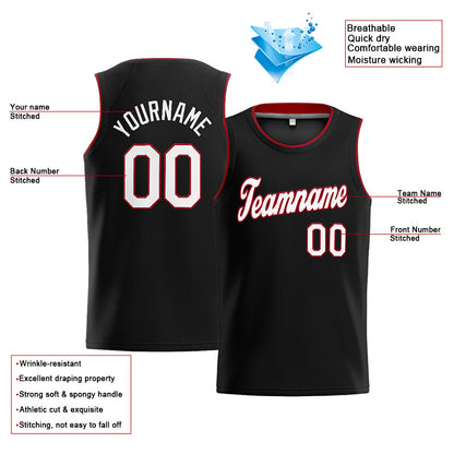 Benutzerdefinierte Authentisch  Basketball Trikot Schwarz-Weiß-Rot