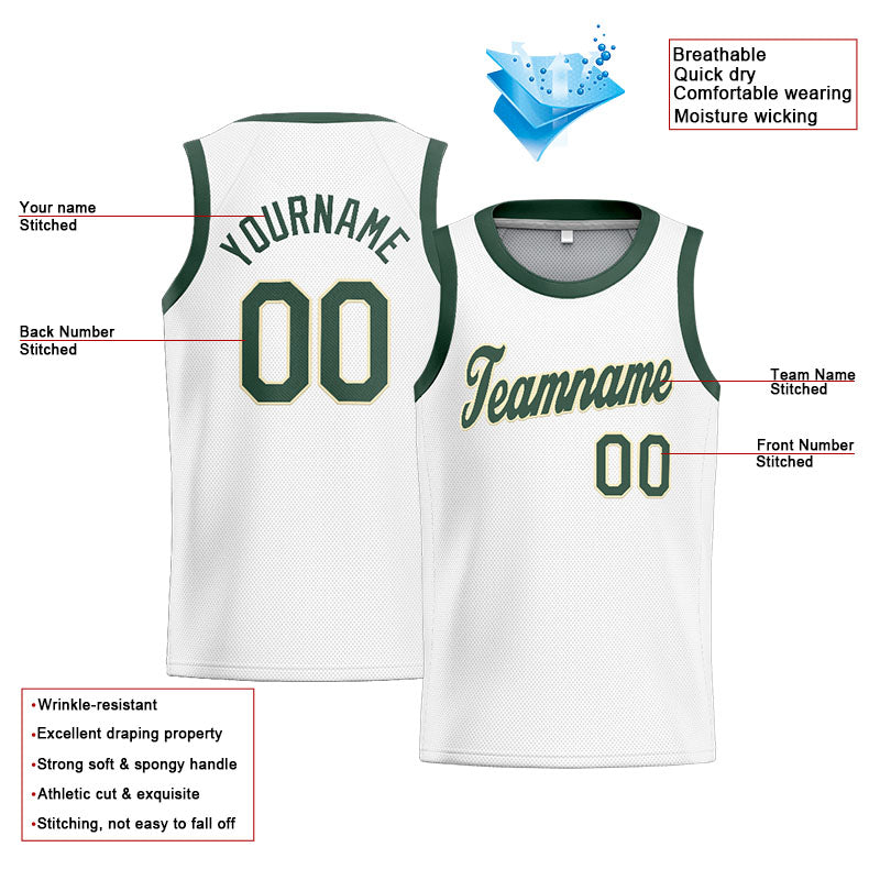 Benutzerdefinierte Authentisch  Basketball Trikot Weiß-Grün-Creme