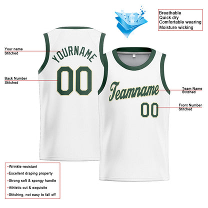 Benutzerdefinierte Authentisch  Basketball Trikot Weiß-Grün-Creme