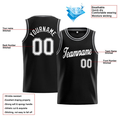 Benutzerdefinierte Authentisch  Basketball Trikot Schwarz-Weiß-Grau
