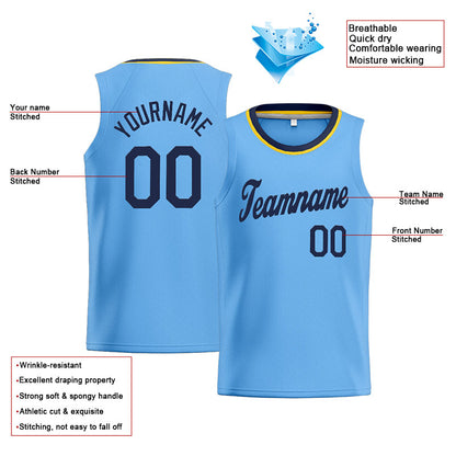 Benutzerdefinierte Authentisch  Basketball Trikot Hellblau-Marine-Gelb