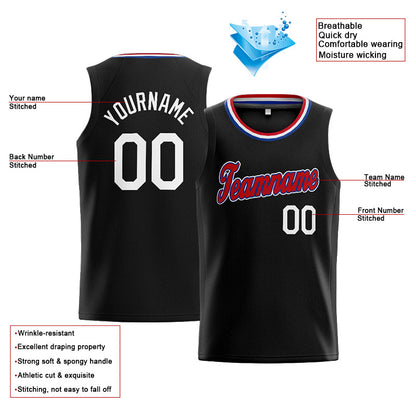 Benutzerdefinierte Authentisch  Basketball Trikot Schwarz- Rot- königlich -Weiß