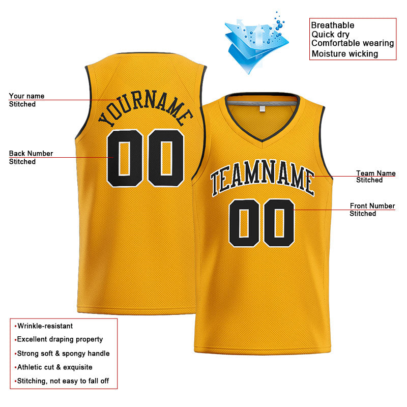 Benutzerdefinierte Authentisch  Basketball Trikot Gelb-Schwarz-Weiß