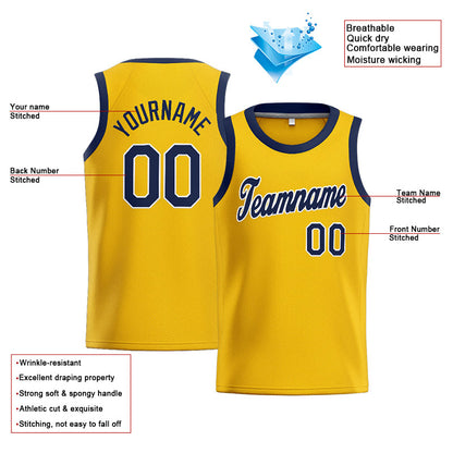 Benutzerdefinierte Authentisch  Basketball Trikot Gelb-Marine-Weiß