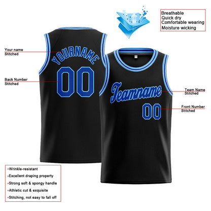 Benutzerdefinierte Authentisch  Basketball Trikot Schwarz- Königlich- Weiß
