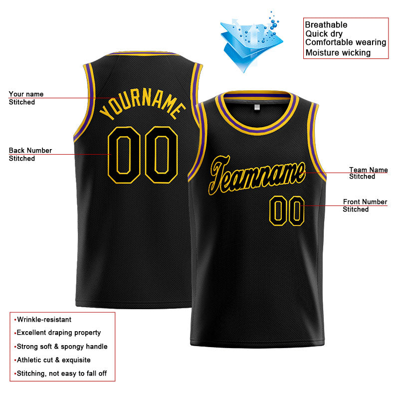 Benutzerdefinierte Authentisch  Basketball Trikot Schwarz- Gelb