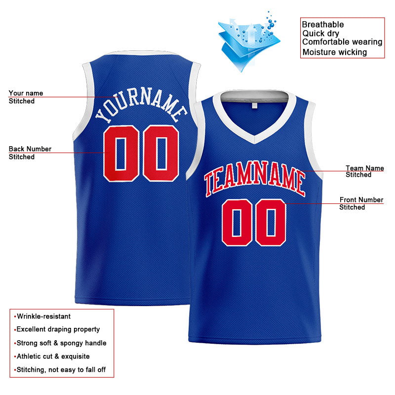 Benutzerdefinierte Authentisch  Basketball Trikot Königlich- Rot- Weiß