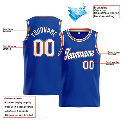 Benutzerdefinierte Authentisch  Basketball Trikot Königlich- Weiß-Orange