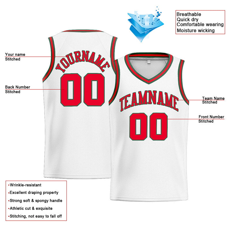 Benutzerdefinierte Authentisch  Basketball Trikot Weiß-Rot-Grün