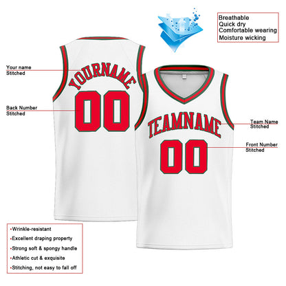 Benutzerdefinierte Authentisch  Basketball Trikot Weiß-Rot-Grün