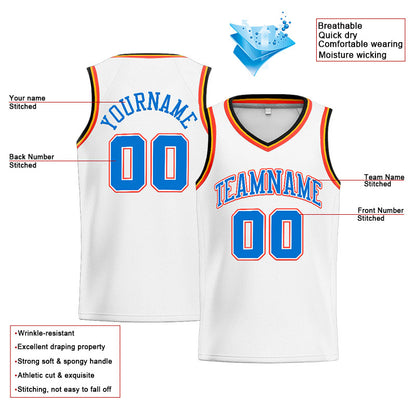 Benutzerdefinierte Authentisch  Basketball Trikot Weiß-Blau-Orange-Marine