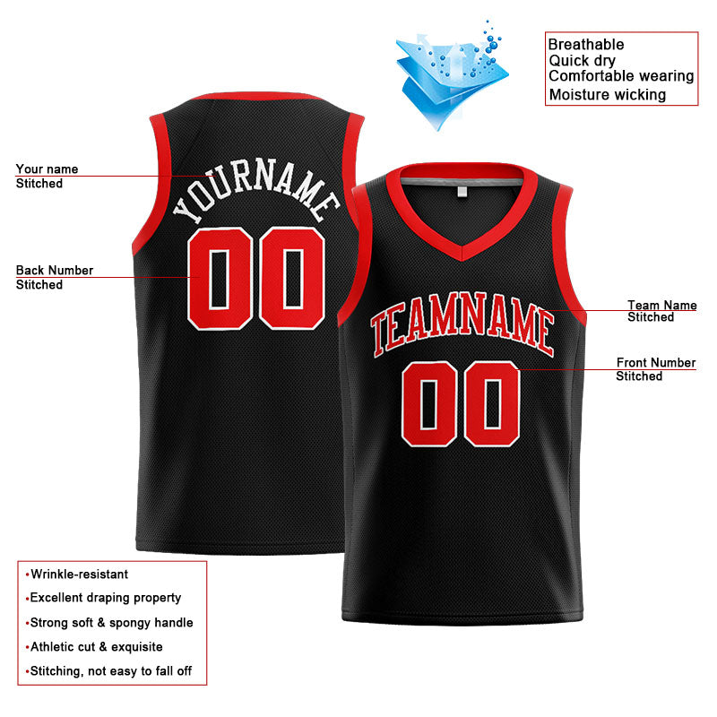 Benutzerdefinierte Authentisch  Basketball Trikot Schwarz-Rot-Weiß