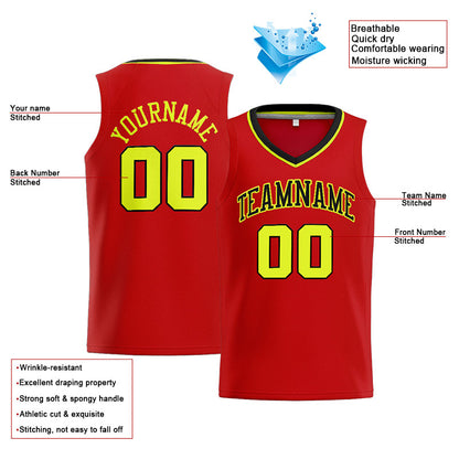 Benutzerdefinierte Authentisch  Basketball Trikot Rot-Schwarz-Neongelb