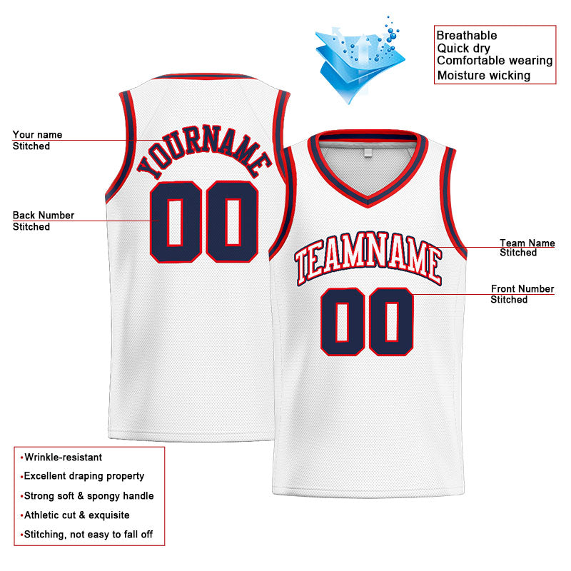 Benutzerdefinierte Authentisch  Basketball Trikot Weiß-Marine-Rot