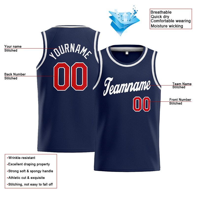 Benutzerdefinierte Authentisch  Basketball Trikot Marine-Rot-Weiß