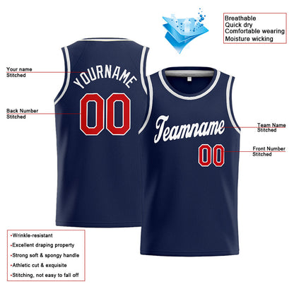 Benutzerdefinierte Authentisch  Basketball Trikot Marine-Rot-Weiß