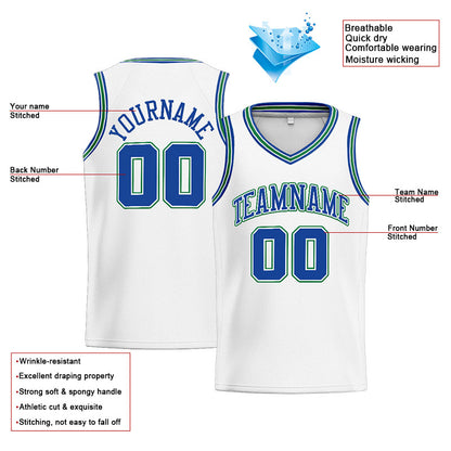 Benutzerdefinierte Authentisch  Basketball Trikot Weiß-Royal- Kelly Grün