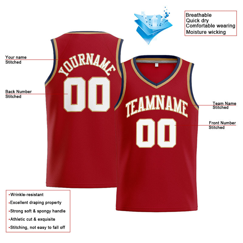 Benutzerdefinierte Authentisch  Basketball Trikot Rot-Weiß-Gold- Marine