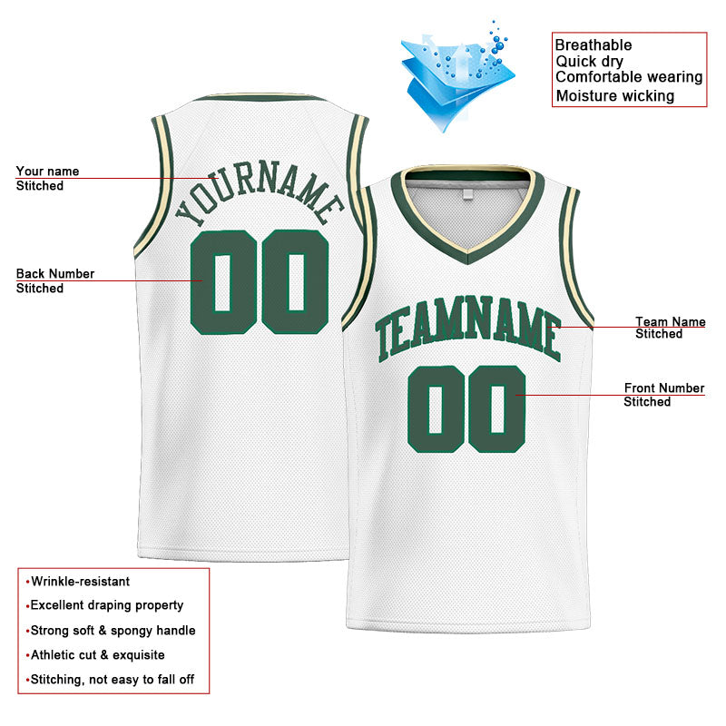 Benutzerdefinierte Authentisch  Basketball Trikot Weiß Grün