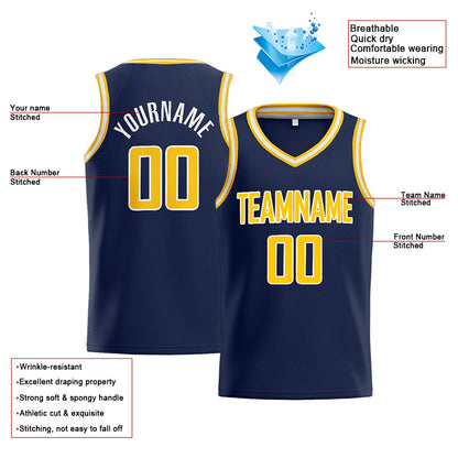 Benutzerdefinierte Authentisch  Basketball Trikot Marine-Gelb-Weiß