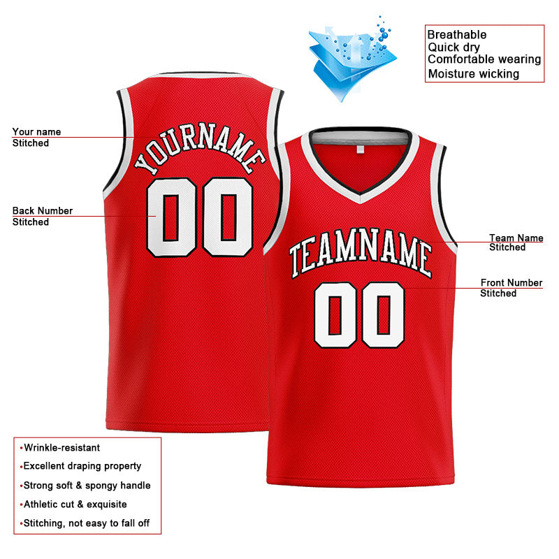 Benutzerdefinierte Authentisch  Basketball Trikot Rot-Weiß-Schwarz