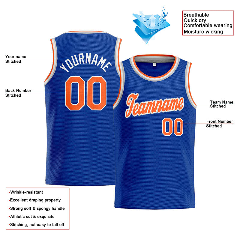 Benutzerdefinierte Authentisch  Basketball Trikot Königlich- Orange-Weiß