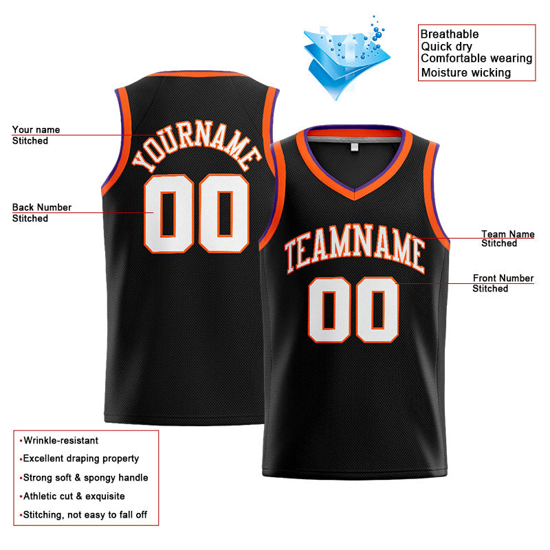 Benutzerdefinierte Authentisch  Basketball Trikot Schwarz-Weiß-Orange-Lila