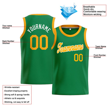 Benutzerdefinierte Authentisch  Basketball Trikot Kelly Grün-Gelb-Weiß