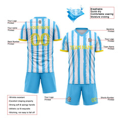 Benutzerdefinierte Fußballuniform Jersey Kinder Erwachsene Personalisiertes Set Jersey Shirt Hellblau